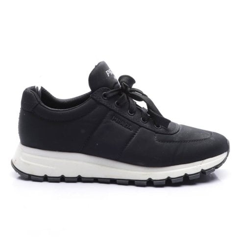 Pre-owned Prada Cloth High Trainers In Black