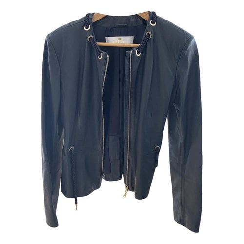 Pre-owned Elisabetta Franchi Leather Jacket In Blue