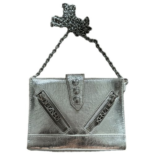 Pre-owned Kenzo Kalifornia Leather Clutch Bag In Silver