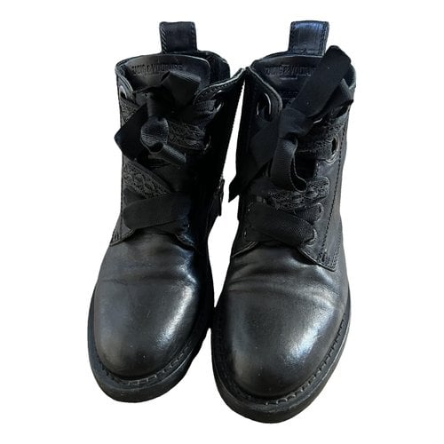 Pre-owned Zadig & Voltaire Laureen Roma Leather Biker Boots In Black