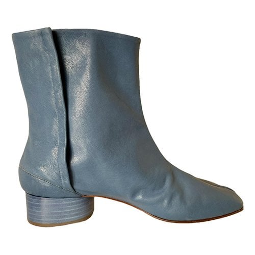 Pre-owned Maison Margiela Tabi Leather Ankle Boots In Blue