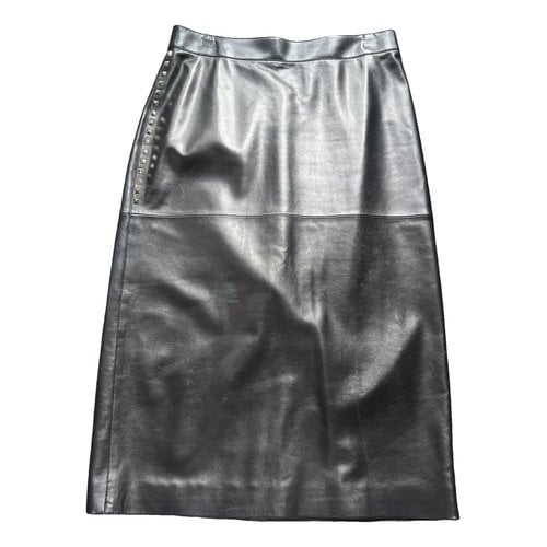 Pre-owned Valentino Leather Mid-length Skirt In Black