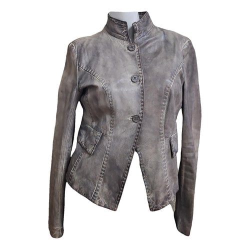 Pre-owned Dondup Leather Biker Jacket In Grey