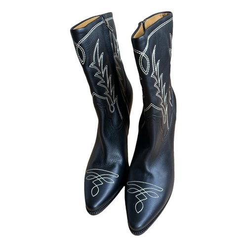 Pre-owned Ralph Lauren Leather Western Boots In Black