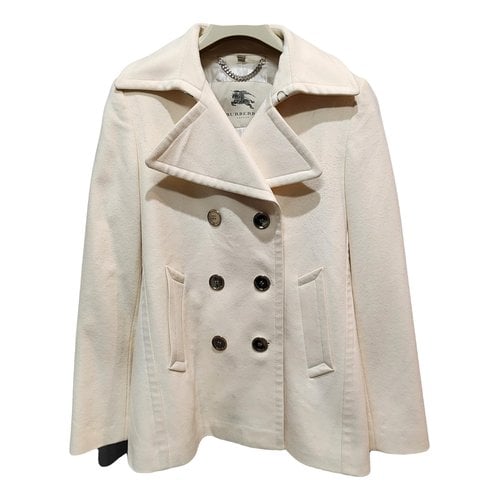Pre-owned Burberry Wool Peacoat In White
