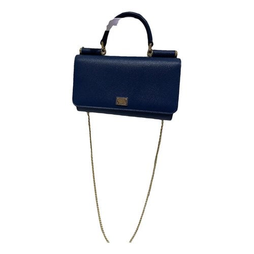 Pre-owned Dolce & Gabbana Sicily Leather Clutch Bag In Blue