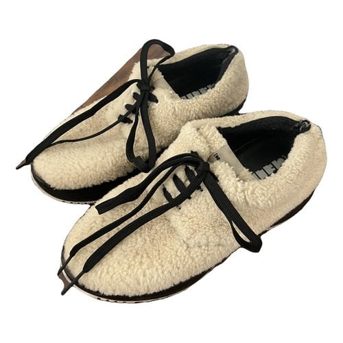 Pre-owned Celine Delivery Shearling Trainers In Beige
