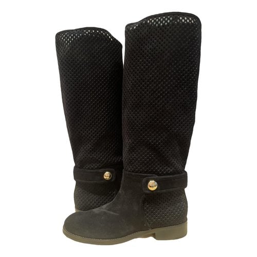 Pre-owned Louis Vuitton Velvet Riding Boots In Black
