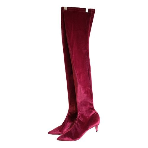Pre-owned Givenchy Velvet Boots In Burgundy