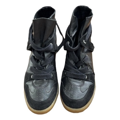 Pre-owned Isabel Marant Willow Leather Trainers In Black