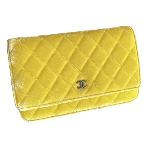 Pre-owned Chanel Wallet On Chain Timeless/classique Velvet Crossbody Bag In Yellow