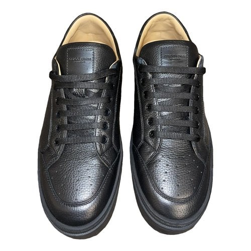 Pre-owned Giorgio Armani Leather Low Trainers In Black