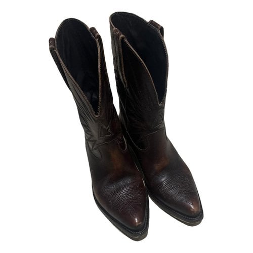 Pre-owned Golden Goose Leather Cowboy Boots In Brown