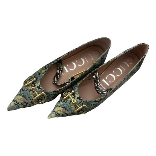Pre-owned Gucci Leather Ballet Flats In Khaki