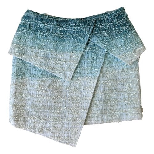 Pre-owned Balmain Tweed Mini Skirt In Turquoise
