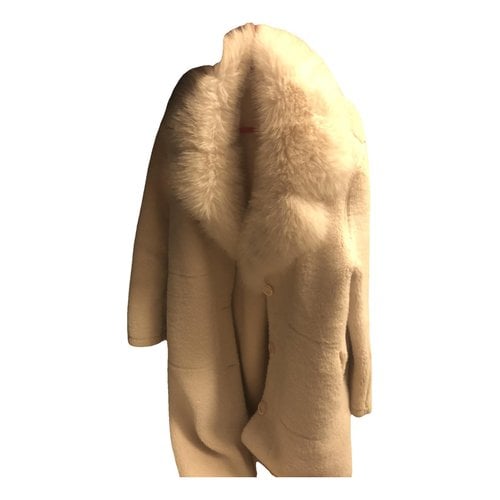 Pre-owned Bianco Faux Fur Coat In White