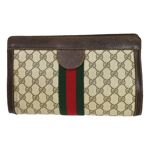 Pre-owned Gucci Ophidia Leather Clutch Bag In Beige