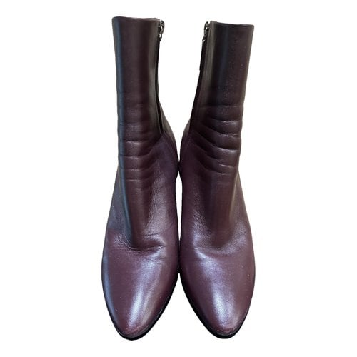 Pre-owned Saint Laurent Leather Boots In Burgundy