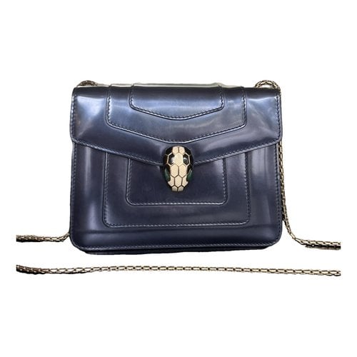 Pre-owned Bvlgari Serpenti Patent Leather Handbag In Blue