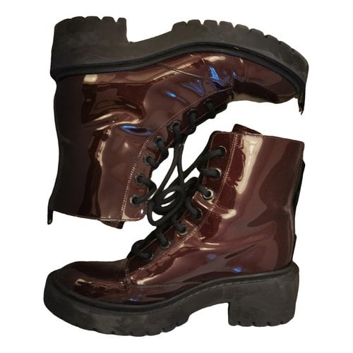 Pre-owned Kenzo Leather Boots In Burgundy