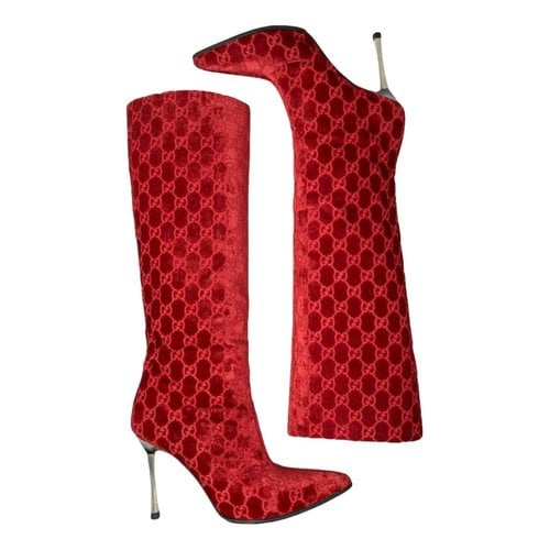 Pre-owned Gucci Velvet Boots In Red