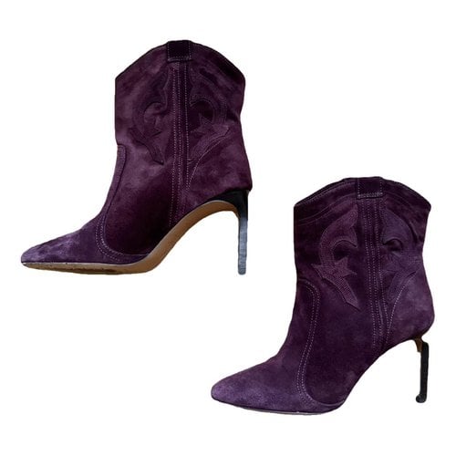 Pre-owned Ba&sh Caitlin Cowboy Boots In Burgundy