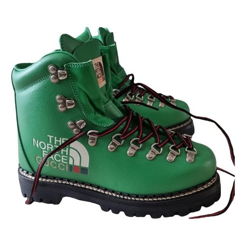 Pre-owned The North Face X Gucci Leather Lace Up Boots In Green