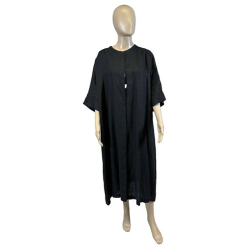 Pre-owned Marina Rinaldi Linen Mid-length Dress In Black