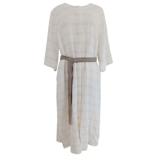 Pre-owned Marina Rinaldi Linen Mid-length Dress In Beige
