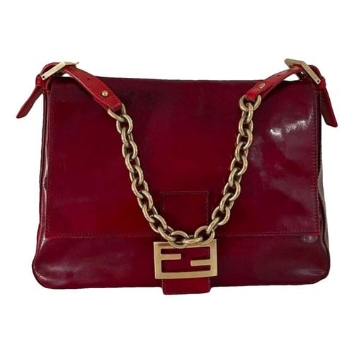 Pre-owned Fendi Mamma Baguette Patent Leather Handbag In Burgundy