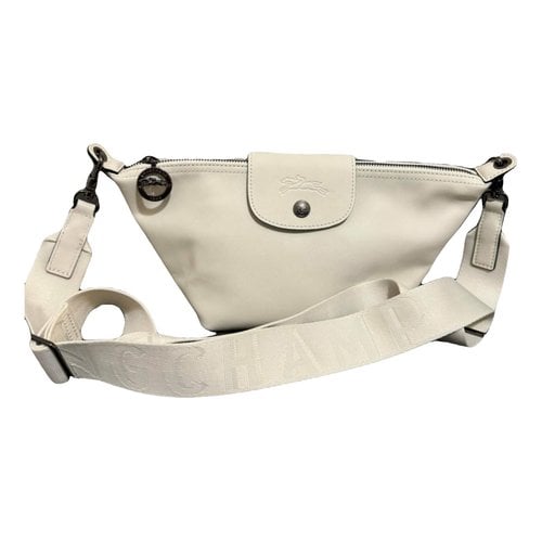Pre-owned Longchamp Pliage Leather Crossbody Bag In White