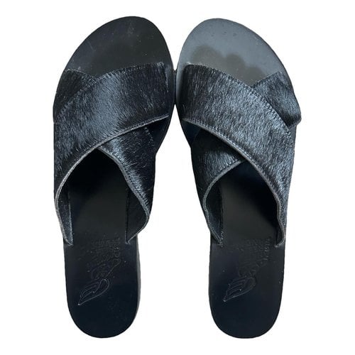 Pre-owned Ancient Greek Sandals Pony-style Calfskin Sandal In Black