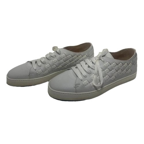 Pre-owned Santoni Leather Low Trainers In Grey