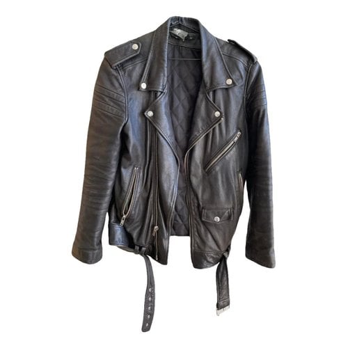 Pre-owned Blk Dnm Leather Biker Jacket In Black