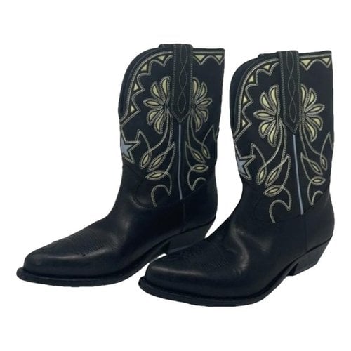 Pre-owned Golden Goose Wish Star Low Leather Cowboy Boots In Black