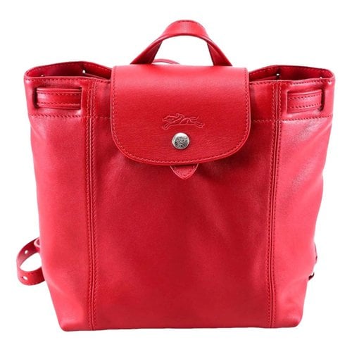 Pre-owned Longchamp Pliage Leather Backpack In Red