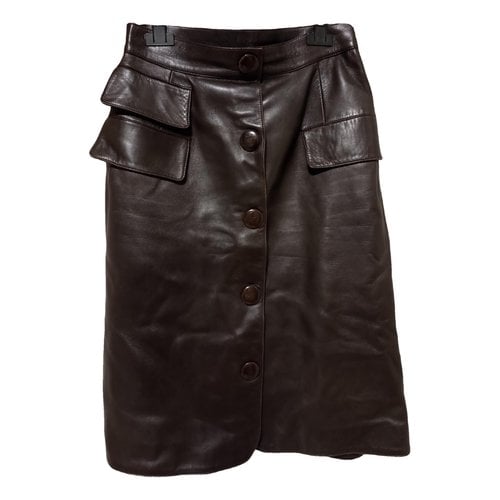 Pre-owned Loewe Leather Mid-length Skirt In Brown