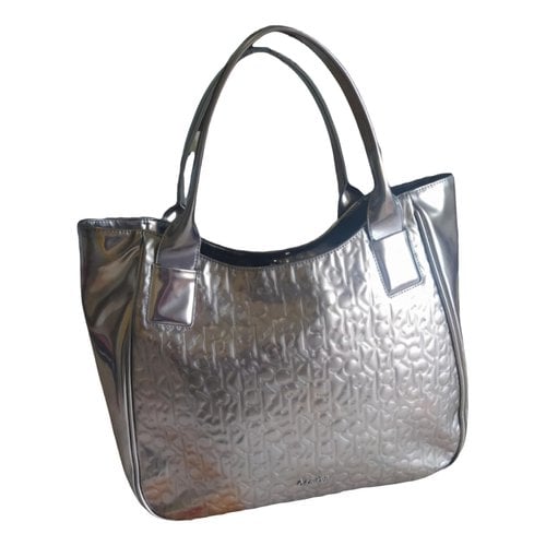 Pre-owned Calvin Klein Patent Leather Tote In Silver