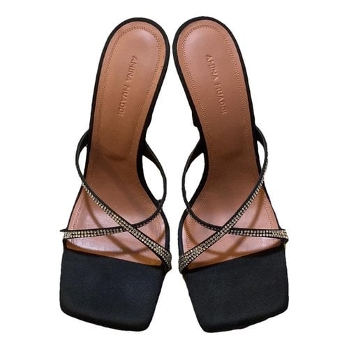 Pre-owned Amina Muaddi Glitter Sandal In Black