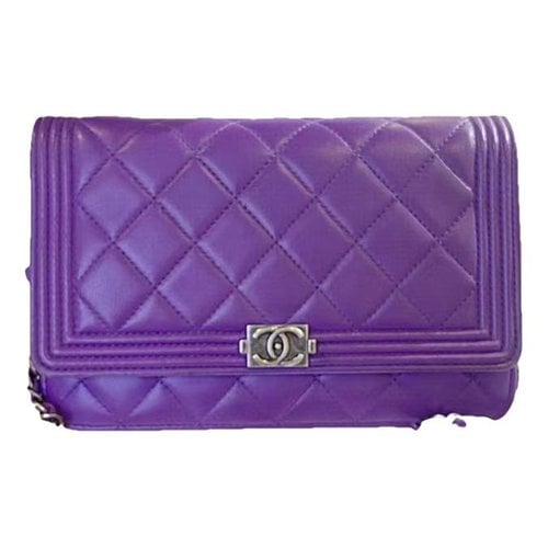 Pre-owned Chanel Wallet On Chain Boy Half Flap Leather Crossbody Bag In Purple