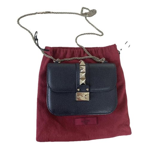 Pre-owned Valentino Garavani Glam Lock Leather Crossbody Bag In Blue