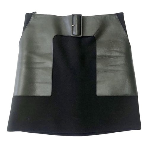 Pre-owned Celine Leather Mini Skirt In Khaki