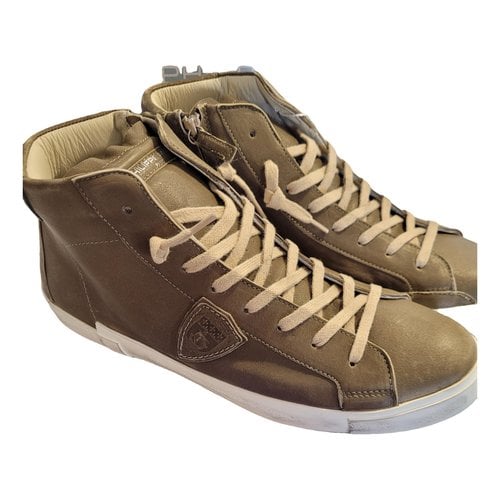 Pre-owned Philippe Model Leather High Trainers In Khaki
