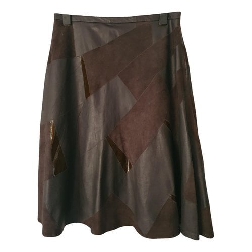 Pre-owned Leather Crown Leather Mid-length Skirt In Anthracite