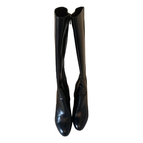 Pre-owned Santoni Leather Riding Boots In Black