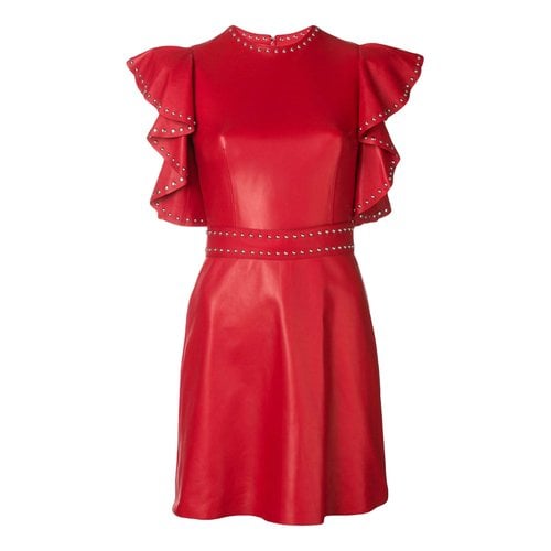 Pre-owned Alexander Mcqueen Leather Mini Dress In Red