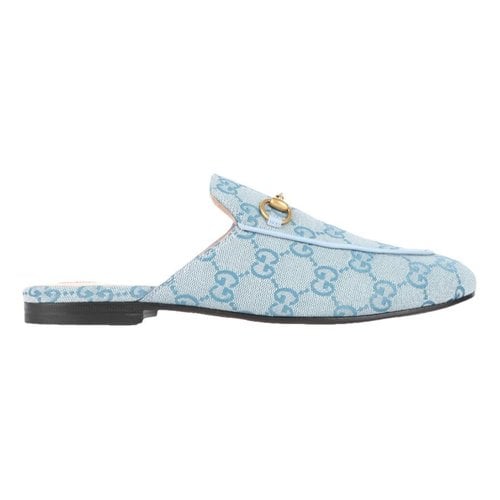 Pre-owned Gucci Princetown Cloth Mules In Blue