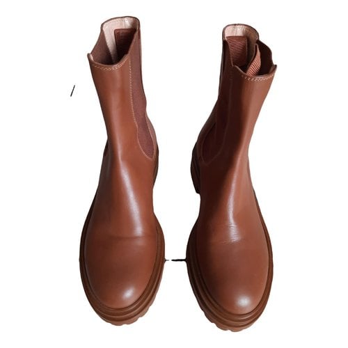 Pre-owned Gianvito Rossi Leather Biker Boots In Brown