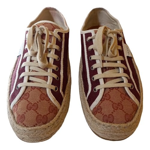 Pre-owned Gucci Cloth Espadrilles In Burgundy