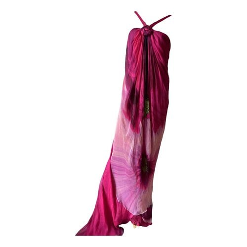 Pre-owned Roberto Cavalli Silk Maxi Dress In Pink